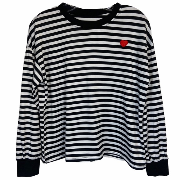 ❗️Striped Embroidered Heart Long Sleeve - Picture 1 of 9